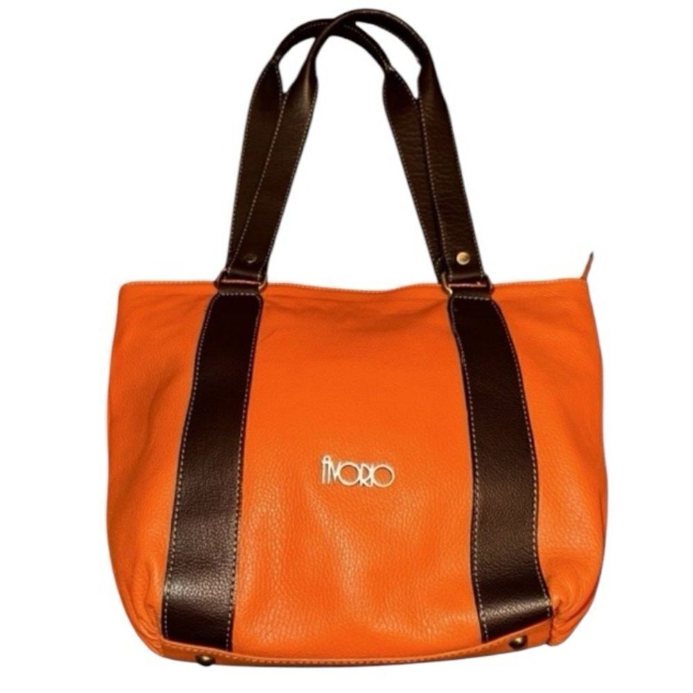 VERA PELLE Purse Brown & Orange Leather Grommet  Shoulder Bag